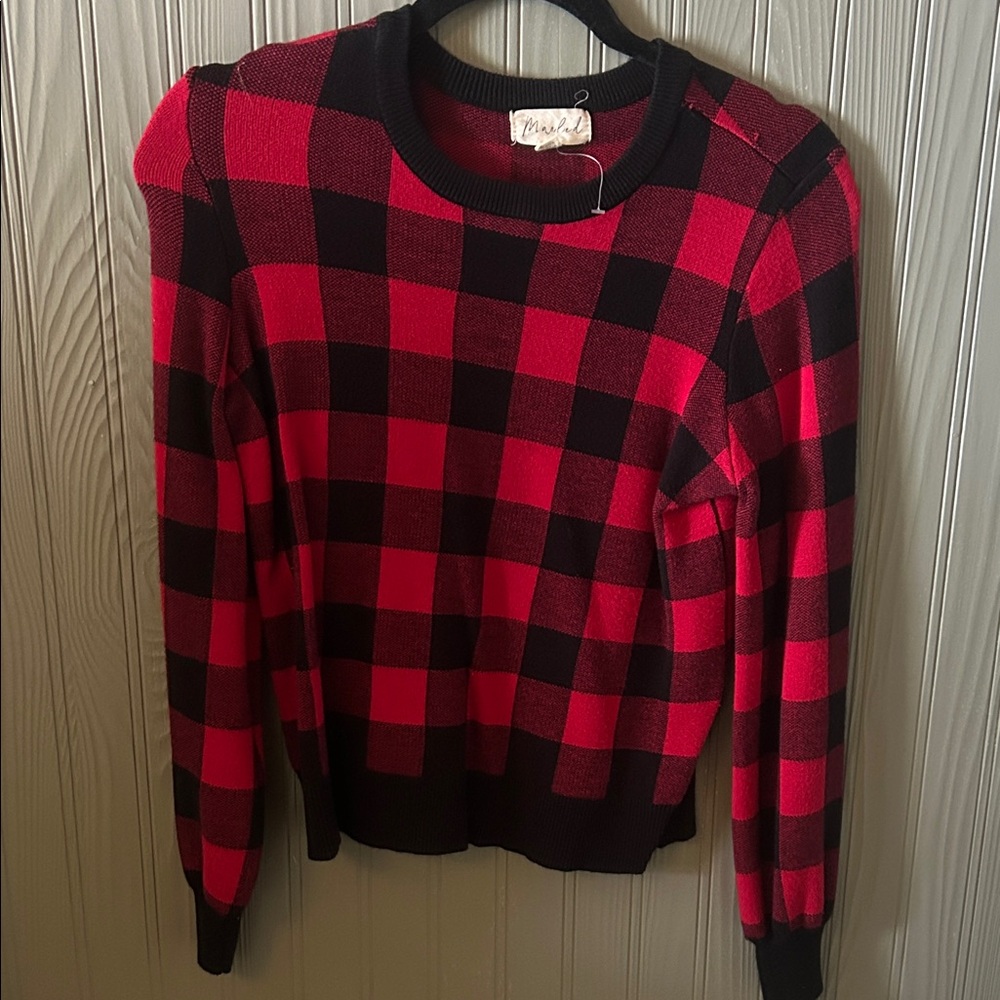 Pink Rose Red and Black Checkered Sweater